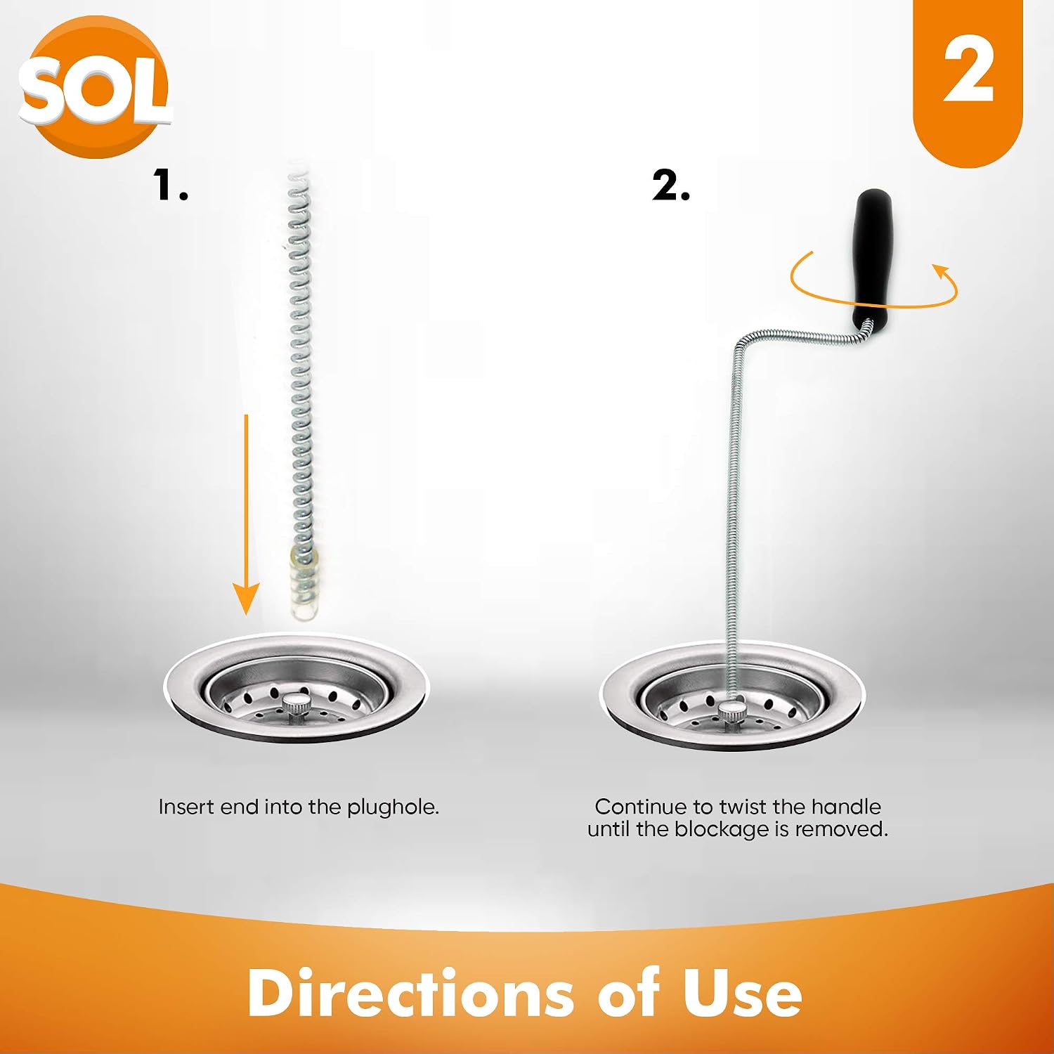 SOL 2pk Drain Snake Shower and Sink Unblocker Tool 100cm Plumbers Tool Flexible Drain Cleaning Wire for Sink Shower Bath Pipe Unclogging DIY Home Maintenance Easy Use Drainage Rods - Image 5