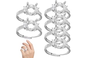 6PCS Silver Ring Blanks Prong Style Settings for DIY Jewelry, No Glue Needed for Stone Setting..