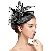 Fascinator Headband for Women High Church Hats Feather Cocktail for Halloween Garden Tea Party Wedding Cocktail (US, Alpha, One Size, Black)