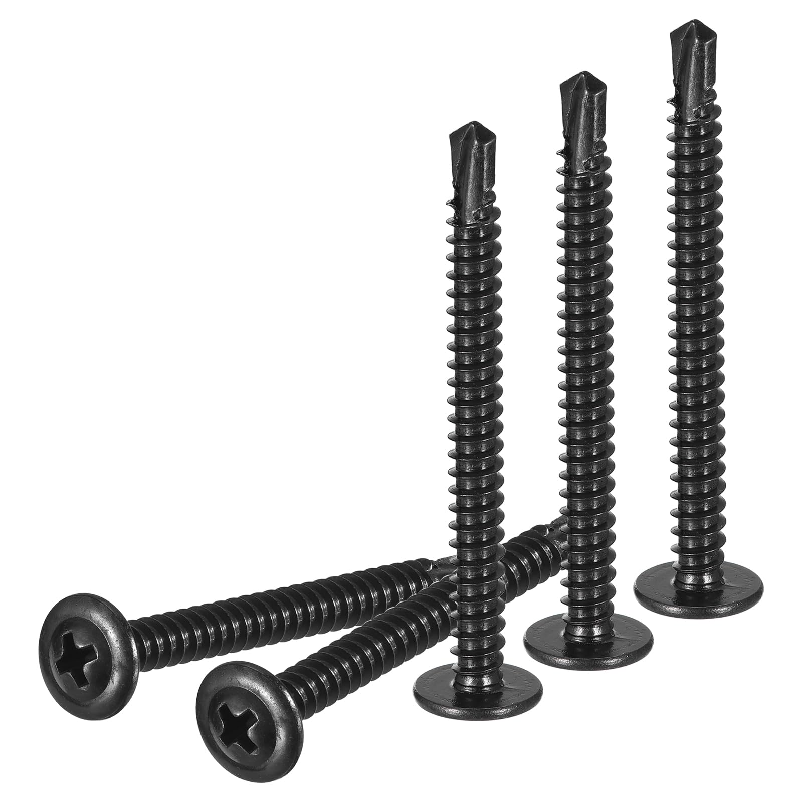 DTGN #10x2 Sheet Metal Screws - 100Pack - for Wood, Furniture - 410 Stainless Steel Phillips Round Head Washer Drill Tail Self Tapping Screws - Black