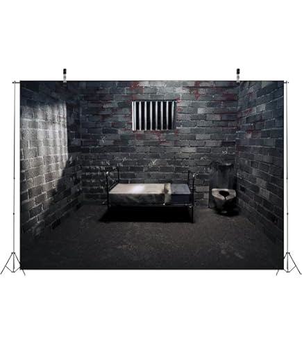 BELECO 5x4ft Fabric Jail Prison Cell Backdrop Prison Hallway With Jail Bars Empty Prison Cell Police Cell Mugshot Background Murder Crime Theme Halloween Jail Party Decorations Photo Studio Props