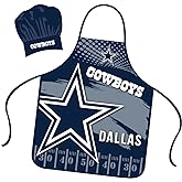 Mojo Licensing Dallas Cowboys Apron Chef Hat Set Full Color Universal Size Tie Back Grilling Tailgate BBQ Cooking Host
