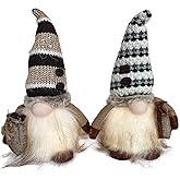 Elevated Solutions Set of 2 Light Up Christmas Gnomes, 9" Rustic Holiday Lighted Gnomes Figurines Elf Plush Xmas Decorations for Indoor Rustic, Farmhouse Christmas Decor