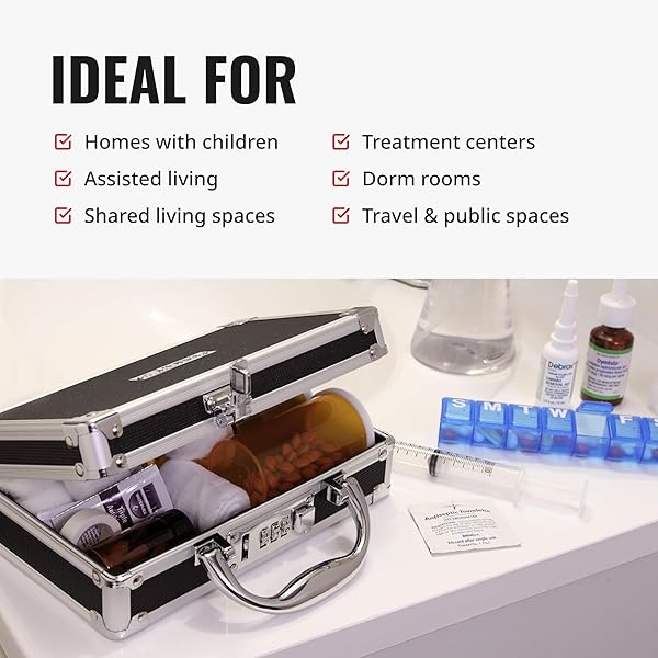 VAULTZ LOCKING MEDICINE CASE WITH COMBINATION LOCK – PORTABLE LOCK BOX BRIEFCASE FOR MEDICATIONS, CASH & VALUABLES, ORGANIZED STORAGE CASE WITH HANDLE, 3 PACK