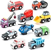 SainSmart Jr. Wooden Toy Cars (10 PCS), Train Set Accessories, Compatible with All Major Brands, Gift for Toddlers and Kids A