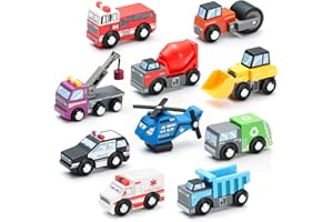 SainSmart Jr. Wooden Train Set Accessories Toy Cars (10 PCS), Compatible with All Major Brands, Gift for Toddlers and Kids Aged 3+
