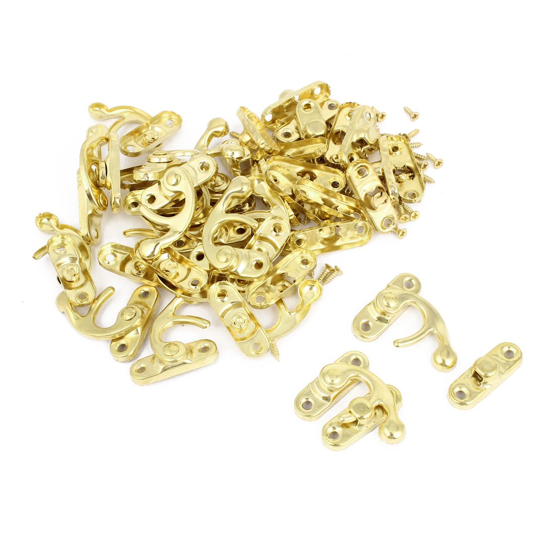 sourcing map a14082700ux0088 Left Latch Hook Antique Wood Box Hasp Catch Decor - Gold Tone (20-Piece)