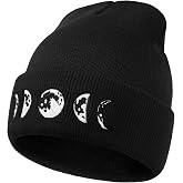 MixYoke Gothic Moon Phase Skull Beanie Hats for Men Women, Warm Embroidery Winter Hat for Birthday Christmas & New Year