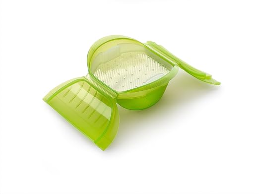 Lékué Estuche de Vapor Hondo 500 ml con Bandeja, Silicona Platino, Verde