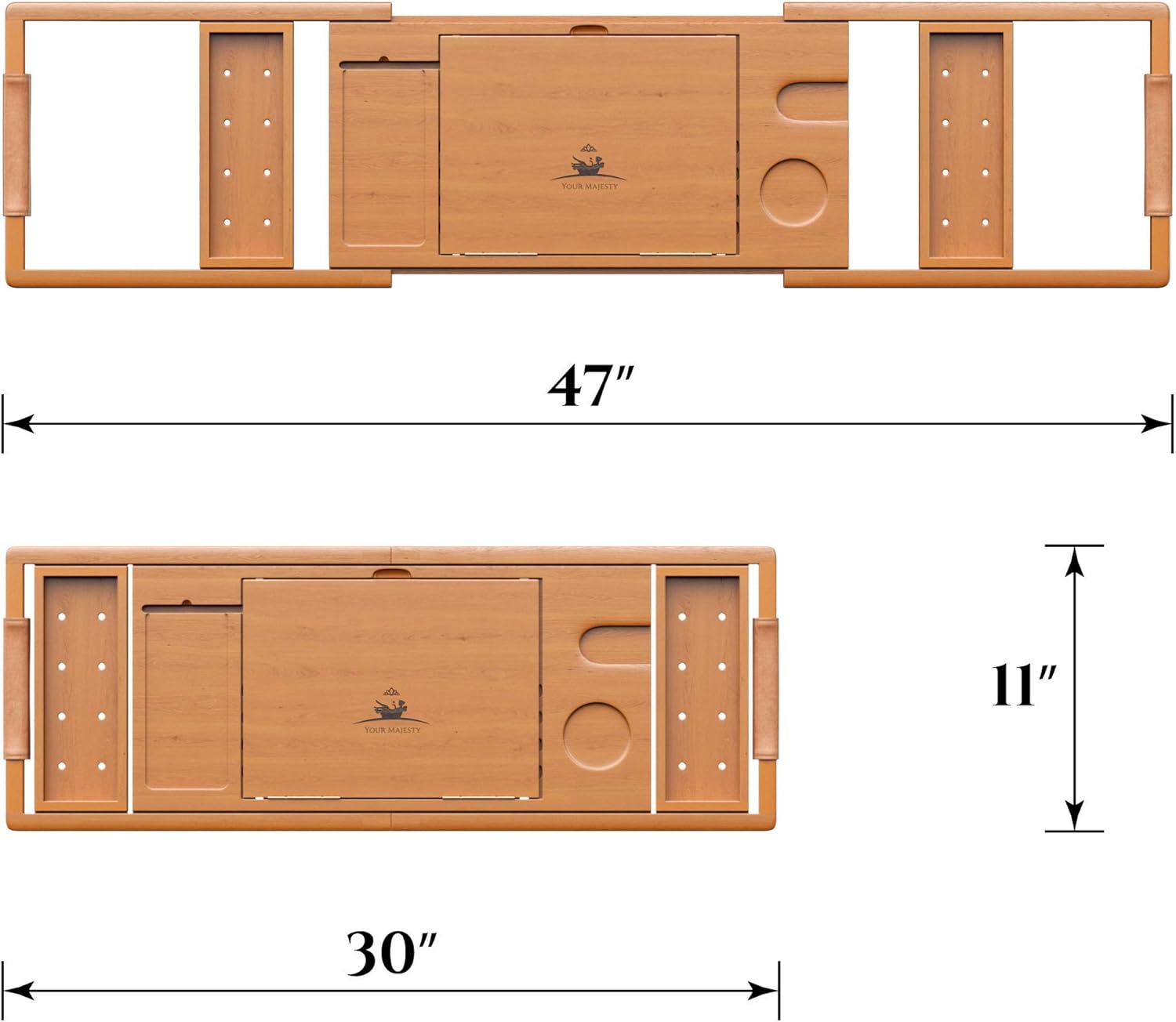 YM Lux Craft Bamboo Bathtub Caddy Tray [Durable, Non-Slip], 1-2 Adults Expandable Bathtub Tray, Beautiful Gift Box, Fits Any Tub Bath - Holds Book, Wine, Phone, Ipad, Laptop: Kitchen & Dining