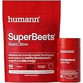 Humann SuperBeets Heart Chews &amp; Cholesterol Health Daily Bundle, Blood Pressure and Cholesterol Support Supplements, 120ct
