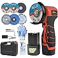 ZFULVO Cordless Brush Angle Grinder Kit, 19500rpm Mini Electric Angle Grinding Tool with 2pcs 16.8V 2000mAh Batteries and 5-Cutting Discs, Grinder Handheld Cutter for Metal Wood