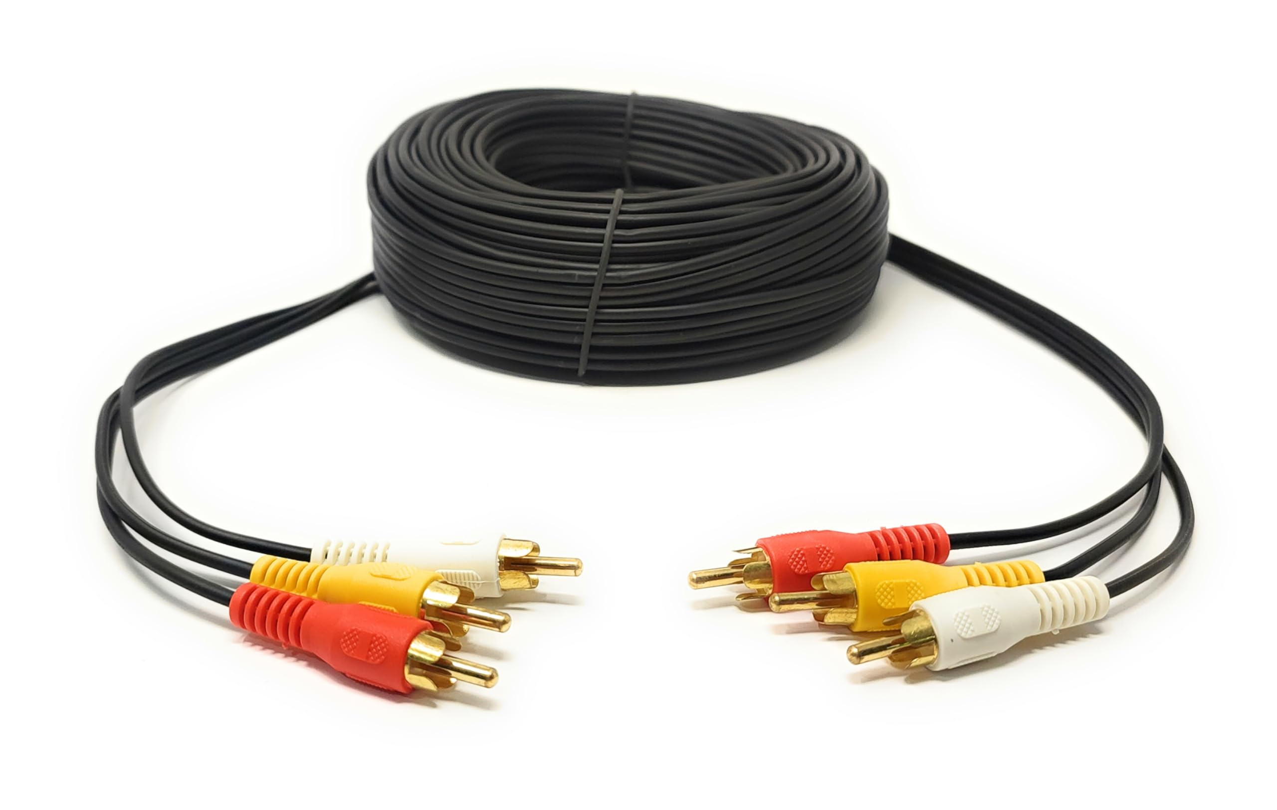 15m Triple 3 x RCA Male to 3 x RCA Male 24K Gold Plated Composite AV Audio Video Cable Compatible with Set-Top Box, Speaker, Amplifier, DVD Player (15m)