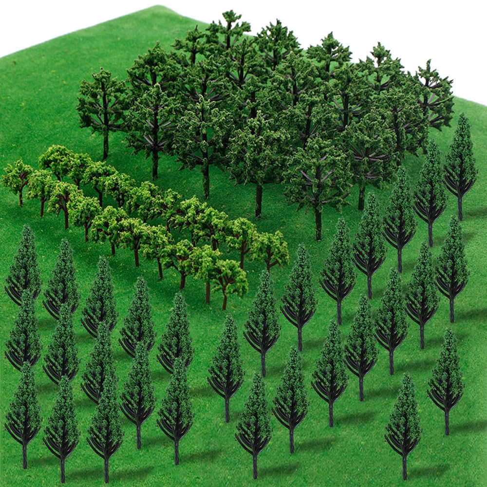 XEERUN 70PCS Mixed Model Trees, 1.5-2.4 inch Mini Miniature Landscape Trees for DIY Building Train Railways Natural Green Landscape Diorama Scenery