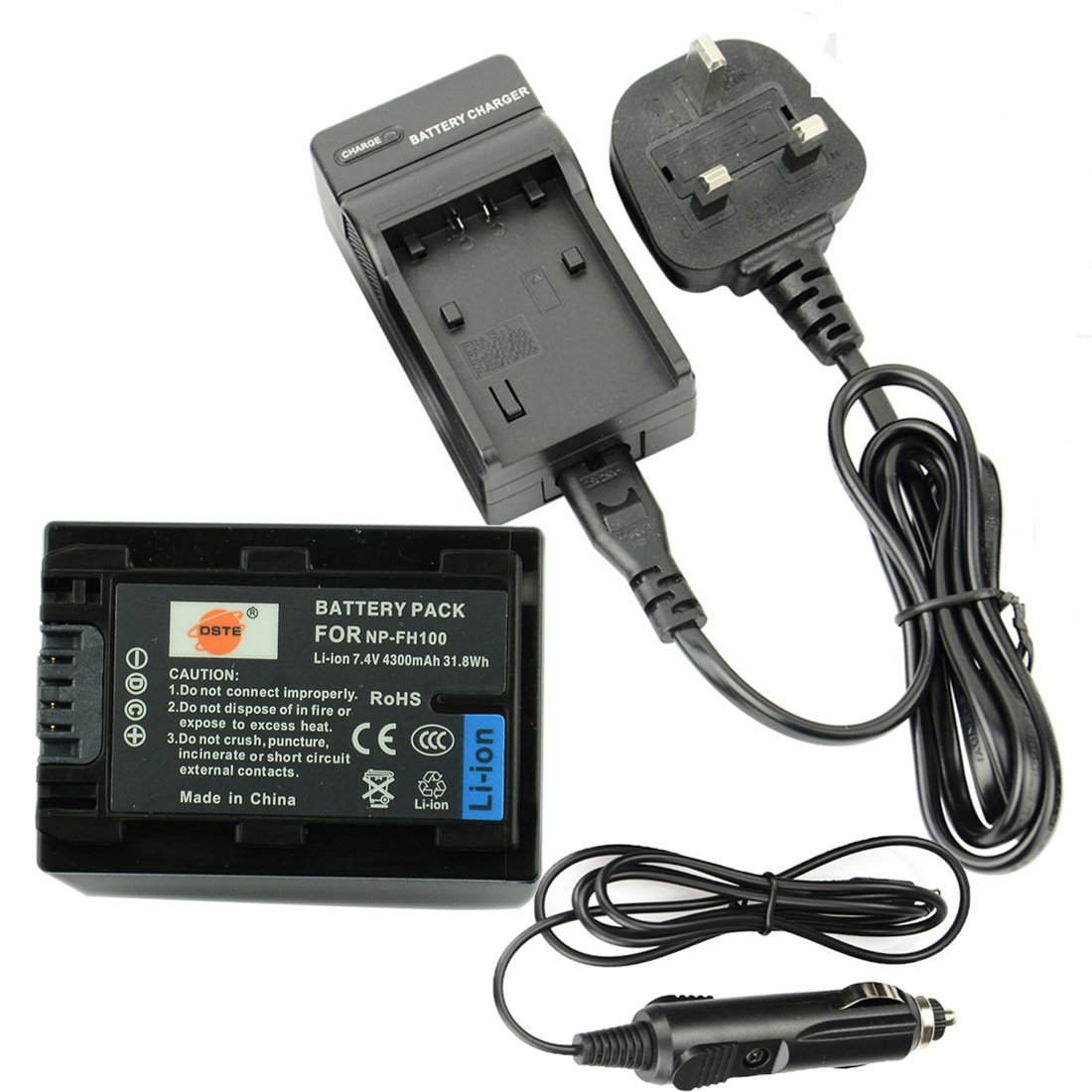 DSTE NP-FH100 Spare Battery and Travel Charger Compatible for Sony NP-FH100 DCR-DVD403 DCR-DVD405 DCR-DVD405E DCR-DVD406 DCR-DVD605 DCR-DVD605E DCR-DVD610 DCR-DVD650E Camera
