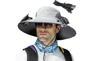 MEIDELI Wide Brim Sun Hat with Solar Fan, Men's Sunscreen Hat for Outdoor Fishing