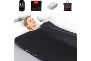 RRGFB Low EMF Portable Infrared Sauna Blanket for Detox and Home Relaxation, Adjustable 20-60 Min Timer, 95-167℉ Temp Range, 6 ft x 2.95 ft, Durable PU Leather Cover