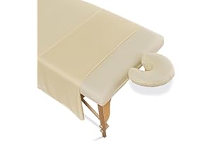 kefit 2 Sets Massage Table Sheets Set, 3 Piece Includes Flat Sheet, Fitted Sheet and Face Rest Cover, Massage Bed Sheets Set Beige