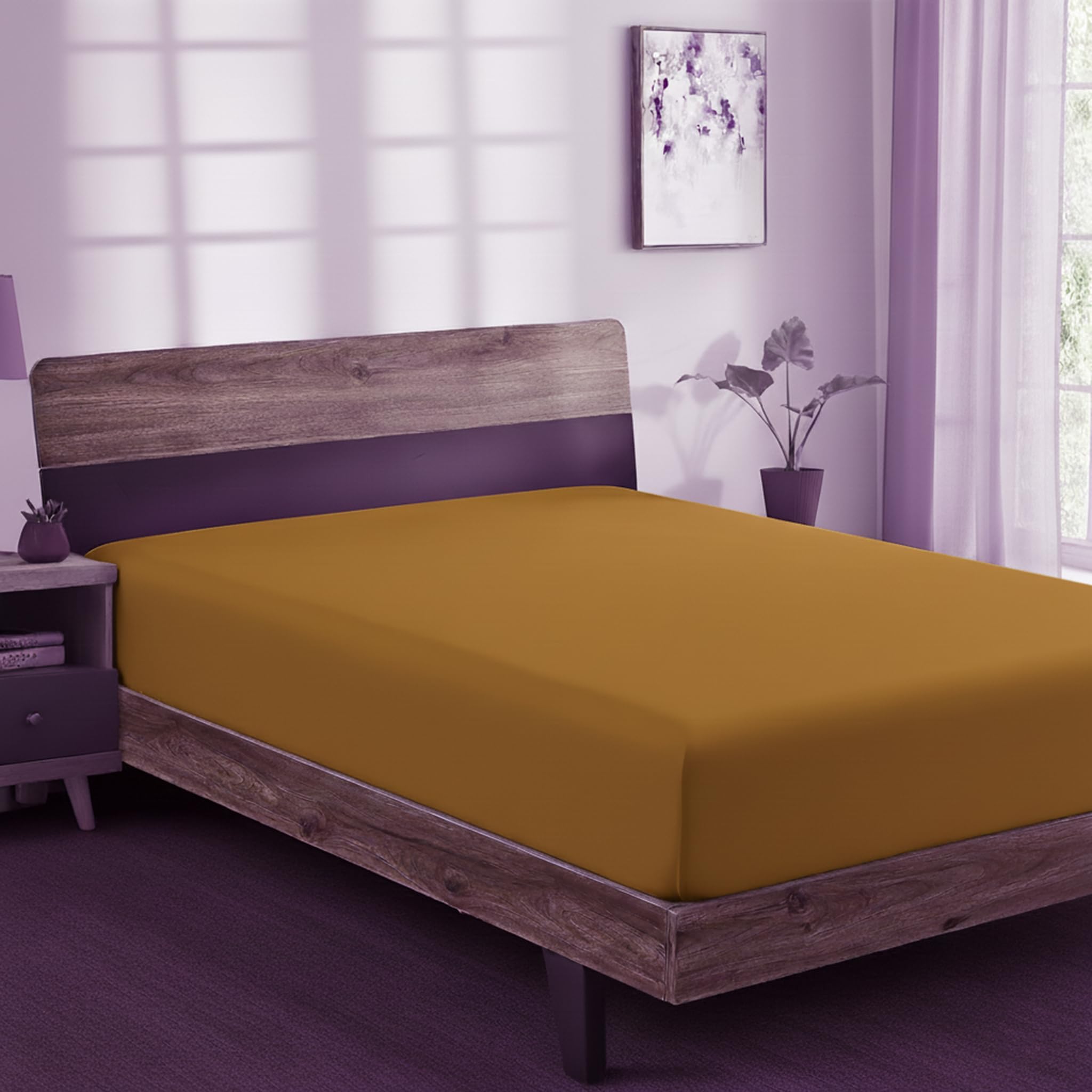 adsin Fitted Sheet Super Soft Deep Deep Pocket 10 inch (25 cm) Soft Brushed Microfibre Fabric Wrinkle and Fade Resistan Fitted Sheet Mustard (Single)