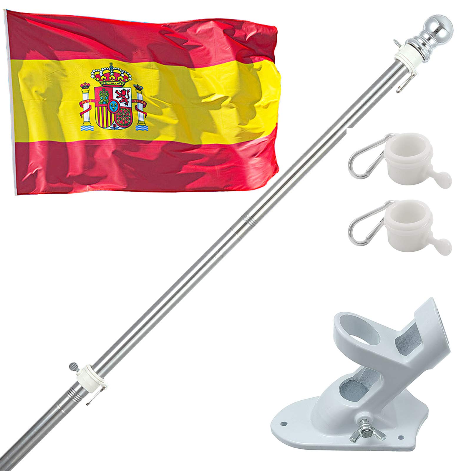 HORSE SECRET 5FT Spain Pole Kit with Bracket Outdoor Wall Mount Stainless Steel Flagpole with Flag
