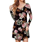 DEARCASE Women's T Shirt Dress Long Sleeve V-Neck Floral Print Casual Loose Flowy Swing Dresses