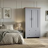 Generic 3 Door 2 Drawer Wardrobe Grey Oak MDF Melamine Handles view 5