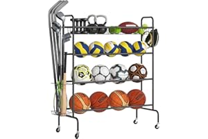 Gadroad Garage Sports Equipment Organizer, Ball Storage Rack, Sports Gear Storage, Garage Ball Storage, Garage Organizer with Baskets and Hooks, Rolling Sports Ball Storage Cart
