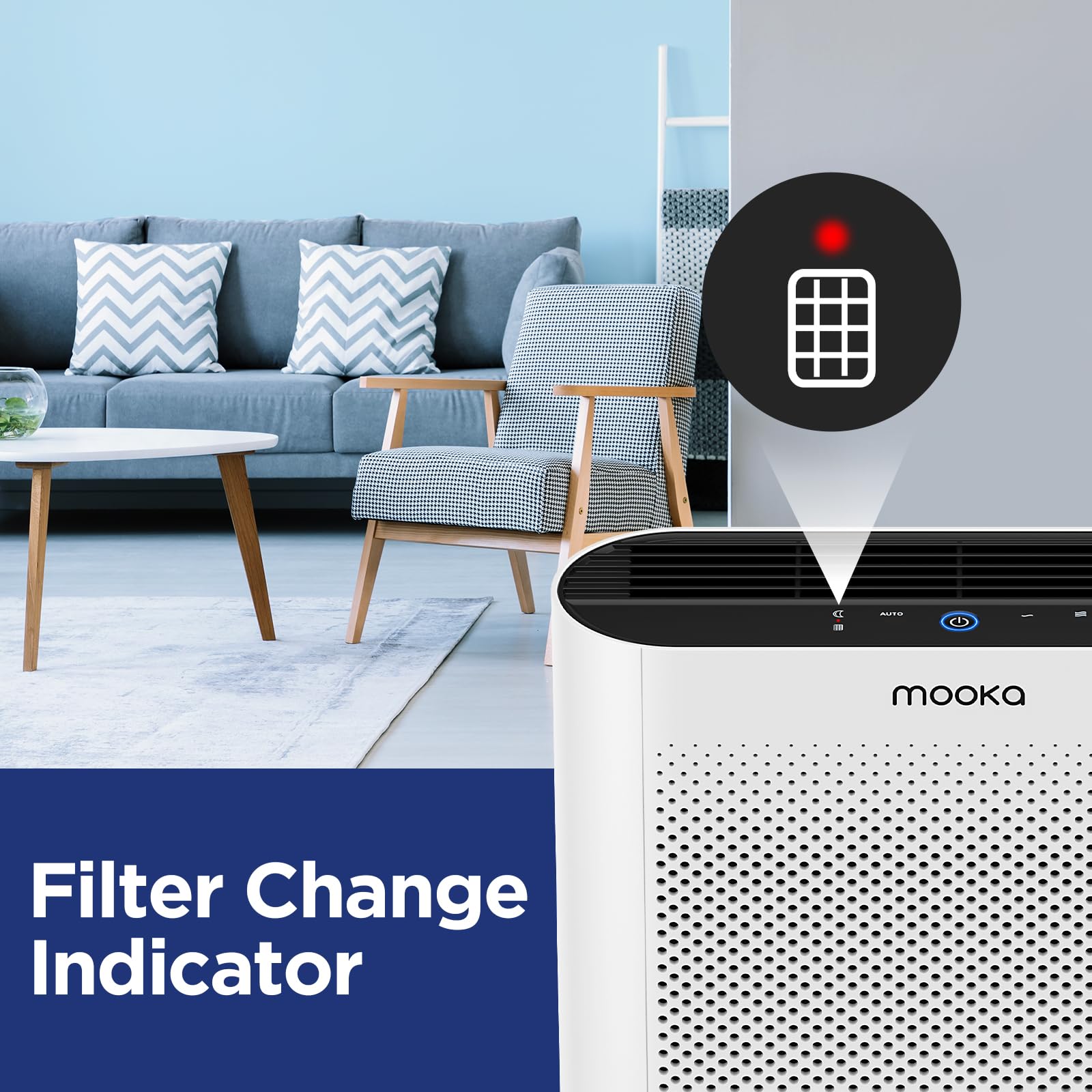 Air Purifiers for Home Large Room 1650ft² with PM2.5 Air Quality Sensor, MOOKA H13 HEPA Filter Air purifier for Pets Smoke Dust Pollen Dander Odor, Air Cleaner with Auto/Sleep Mode for Bedroom, White
