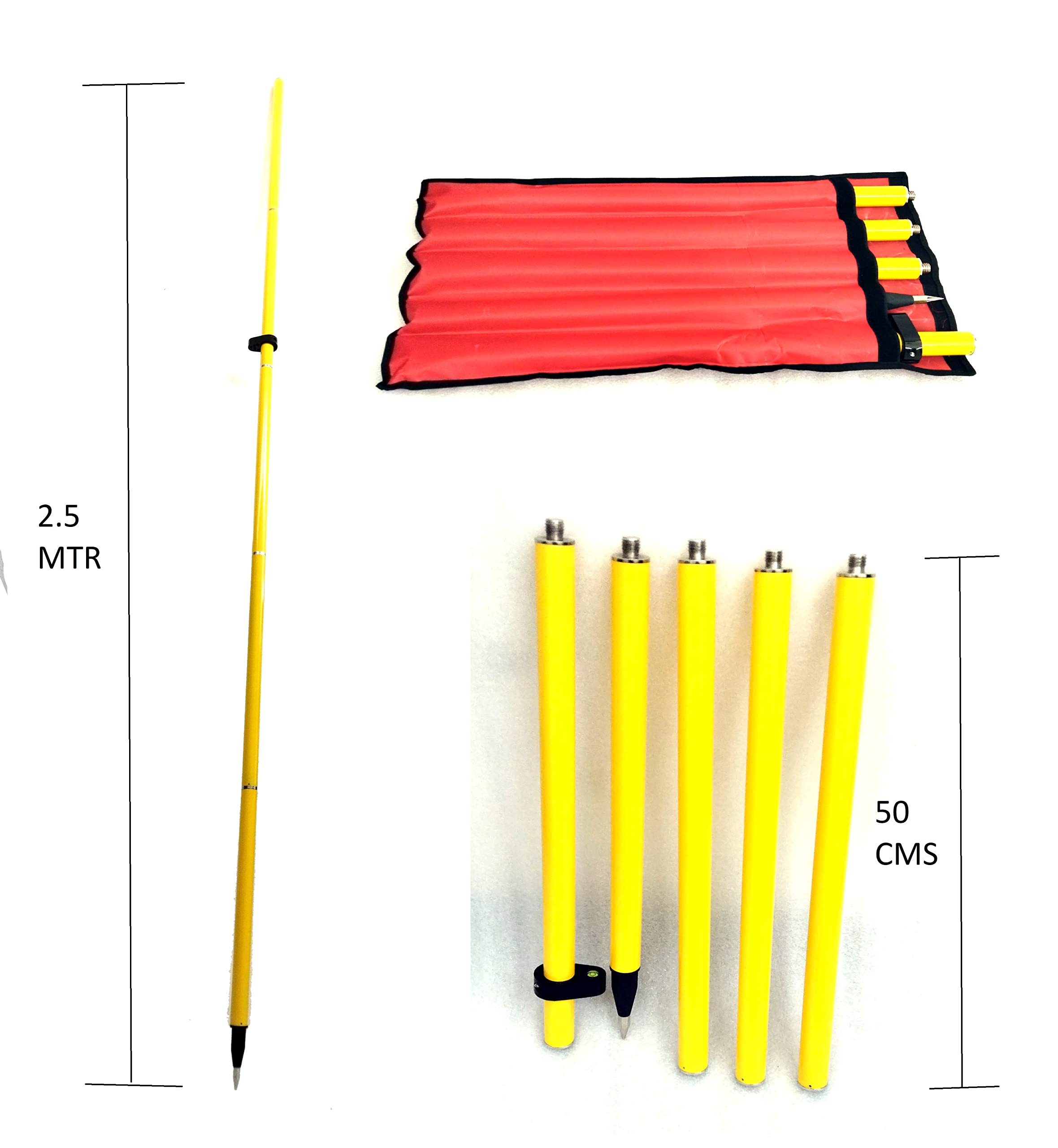 Survey Prism Pole 2.5 M Length GPS Pole Aluminum 5 Section Detachable Aluminum GPS Rod GNSS RTK Surveying