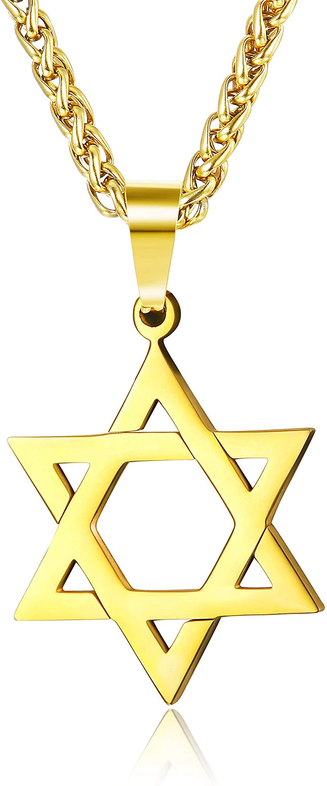 ADRAMATA Star of David Pendant Necklace for Men Women Stainless Steel Jewish Jewelry Hexagram Necklace 20" Gold/Black/Silver
