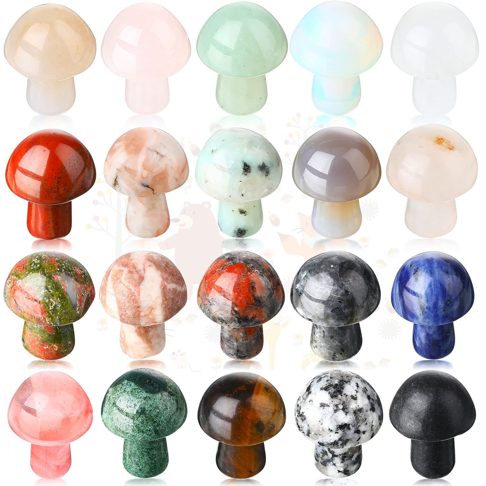 Nuanchu 20 Pcs Crystal Mushroom Decor Hand Making Mini Sculpture Mushroom Worry Stone Figurines Bulk Gemstone Polished Trinkets for Party Favors Stuff Witchcraft DIY Meditation Garden(Vivid Colors)