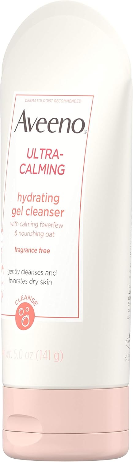 Aveeno Ultra-Calming Hydrating Gel Facial Cleanser with Calming Feverfew & Nourishing Oat, Daily Face Wash for Dry & Sensitive Skin, Hypoallergenic, Fragrance-Free & Non-Comedogenic, 5 oz: Beauty
