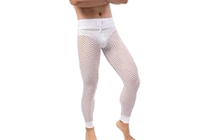 QiaTi Men's Fishnet Pants Mesh See Through Muscle Leggings Stretchy Drawstring Long Pants