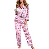Kallenorox Silky Pajamas for Women 2 Piece Long Sleeve Pj Sets Women's Satin Sleepwear Button Down Loungewear Set