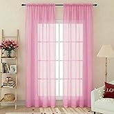 WelvetBLK Pink Sheer Curtains 84 Inches Long 2 Panels, Soft Airy Light Filtering Curtains for Bedroom Living Room, Modern Rod Pocket Privacy Drapes Window Treatments, Pink, Total Wide 84 Inch