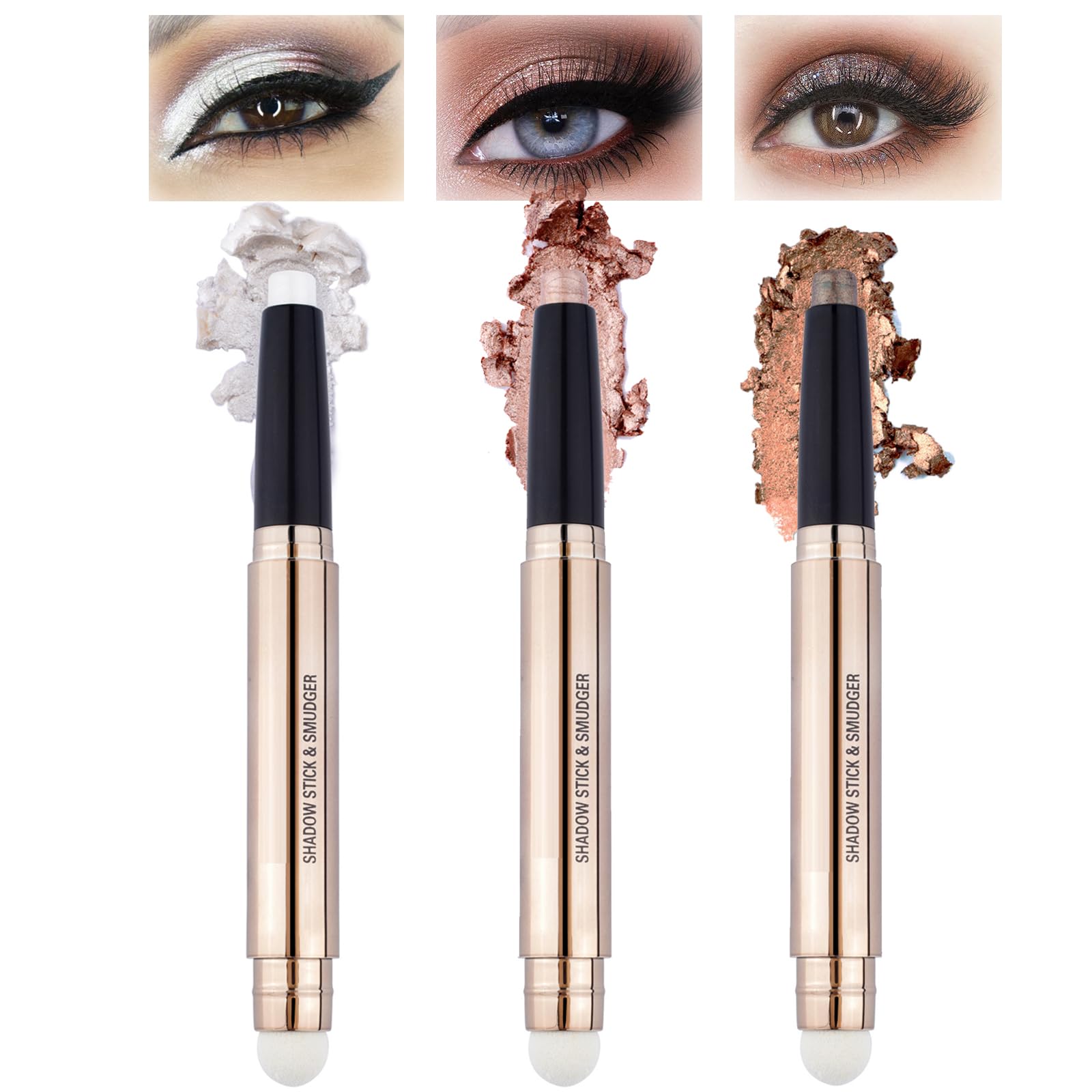Glitter Eyeshadow Metallic Eye Shadow Stick,3Pcs Pearl Shimmer Dual-Ended Eyeshadow Eye Brightener Highlighting Pen,High Pigmented,Smooth Easy To Color For Sensitive Eyes Makeup (3pcs-137)