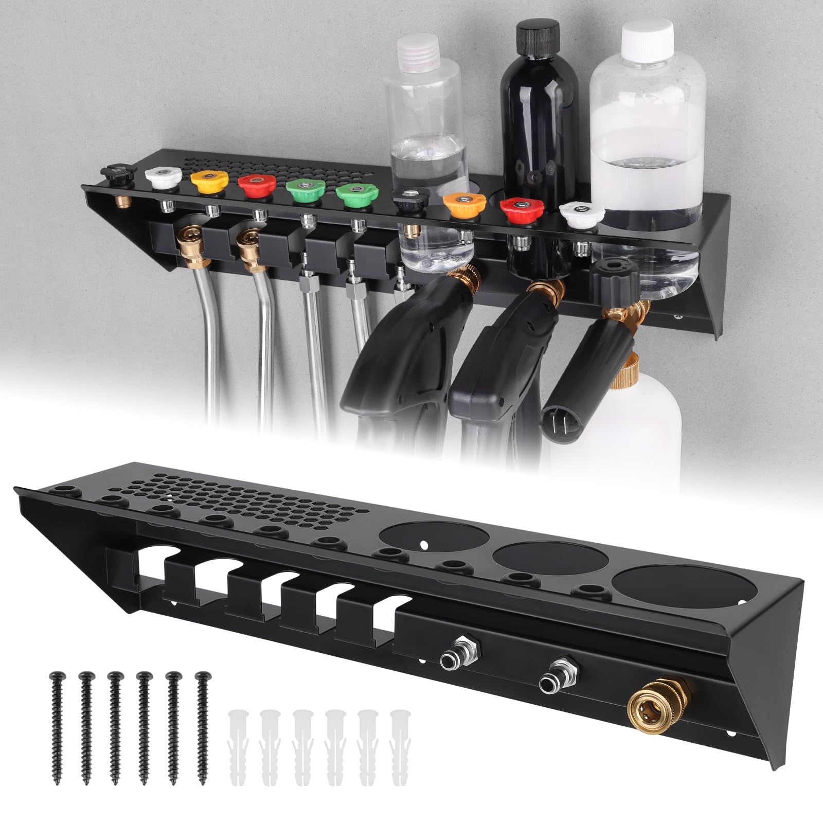 Photo 1 of SKYJDM Pressure Washer Gun & Foam Cannon Holder with 1/4 Inch Quick Connector, Wall-Mounted Nozzle Tip & Extension Wand Organizer for Pressure Washer Parts & Accessories