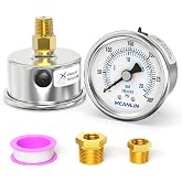 MEANLIN MEASURE 0~300Psi Dry Pressure Gauge Stainless Steel 1/4" NPT 2" FACE DIAL Waterproof for Air Compressor Air Regulator Water Filter Center Back Mount, with 1/2" NPT and 3/8" NPT Hex Bushing