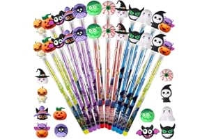 AWEELON 24Pcs Halloween Pencils Bulk with Top Pencils Pumpkin Bat Ghost Monster Non Sharpening Push Stationeries for Halloween Party Supplies School Students