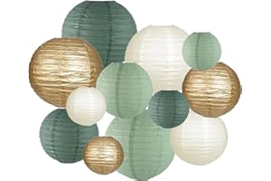 ZOOYOO Sage Green Paper Lanterns Decorative, Forest Green Party Hanging Paper Lanterns Decorations for Bridal Shower Rustic N
