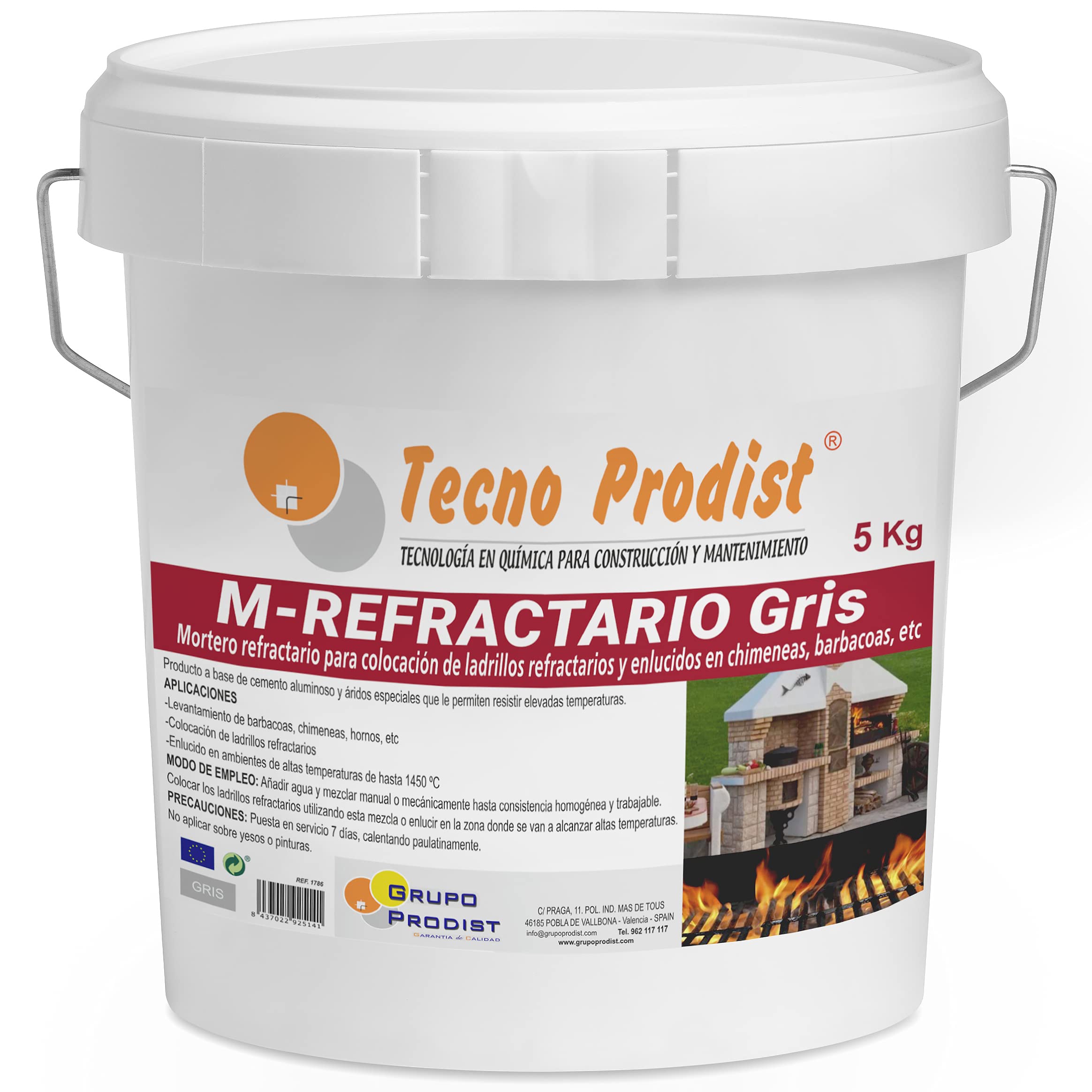Tecno Prodist Grey Refractory Mortar - (5 kg) Special Fire Brick and Plastering in areas that reach high temperatures such as BBQs, ovens or fis.