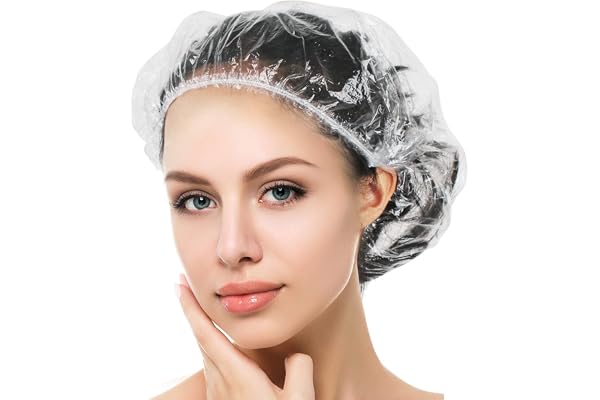 Auban Shower Cap Disposable, 100 PCS Bath Caps Large Thick Clear Waterproof Plastic Elastic Hair Bath Caps For Women Kids Gir