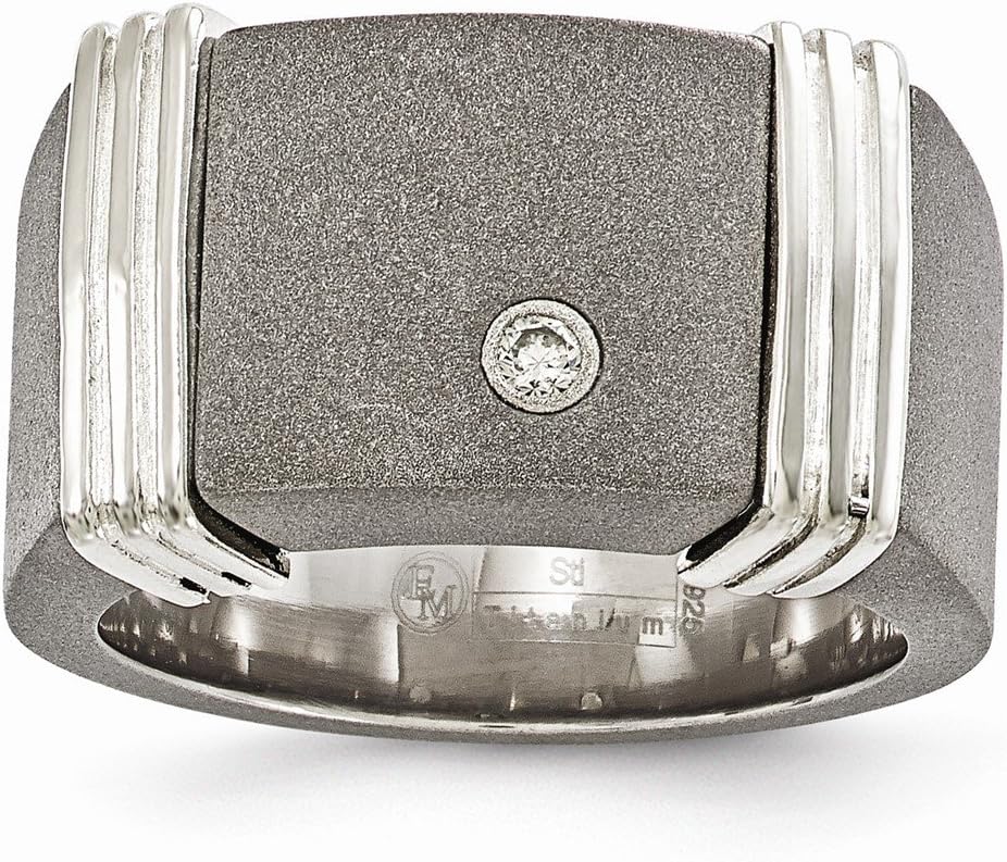 FB Jewels Solid Edward Mirell Titanium & Argentium Sterling Silver Diamond Signet Ring