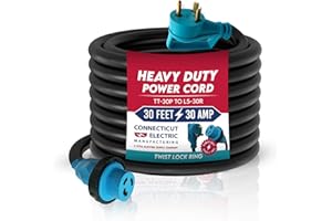 Connecticut Electric 30-Foot 30-Amp RV/EV Extension Cord w/Straight Twist Lock Ring/Ergonomic Grip Handle Ends