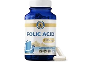 Vykee Nutrition Folic Acid Capsules - Supports Body Processes, Prenatal Health and Energy - Vitamin B9 Supplement for Women - Vegan, Non-GMO, Gluten Free - 1100 mcg, 120 Count