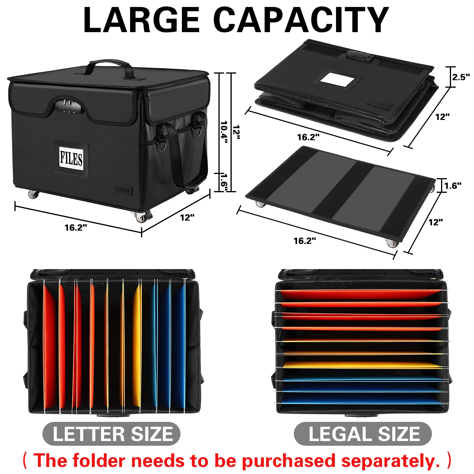 Mua File Box with Wheels, Fireproof Document Box with Lock, Portable ...