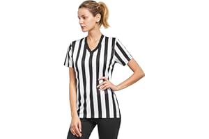 FitsT4 Sports Women's Official Black & White Stripe Referee Shirt Pro Uniform Jersey Short Sleeve Waitresses Costume