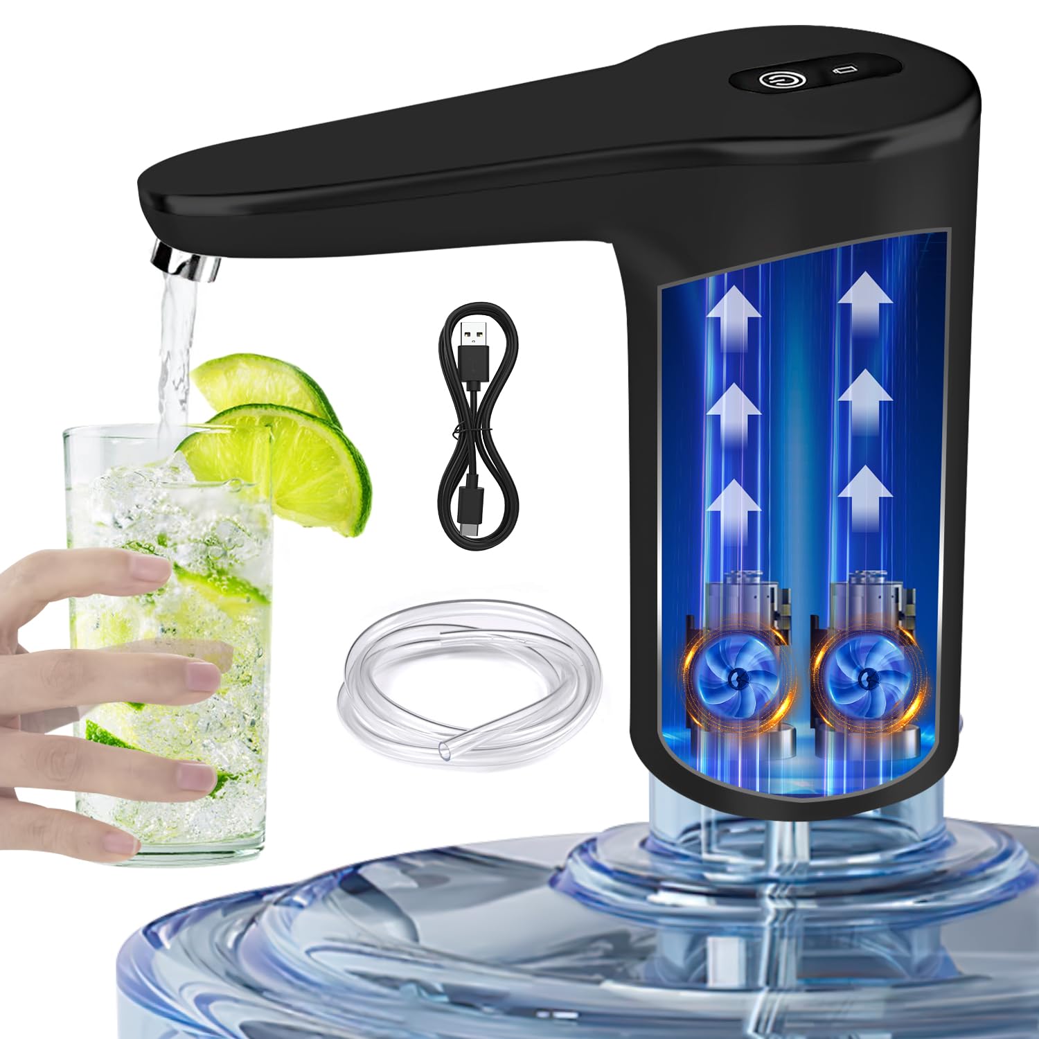 Photo 1 of VINMEN Water Dispenser for 5 Gallon Bottle, USB Charging Electric Water Pump for 2-5 Gallon, Portable for Home, Kitchen, and Camping - Black Digital AM