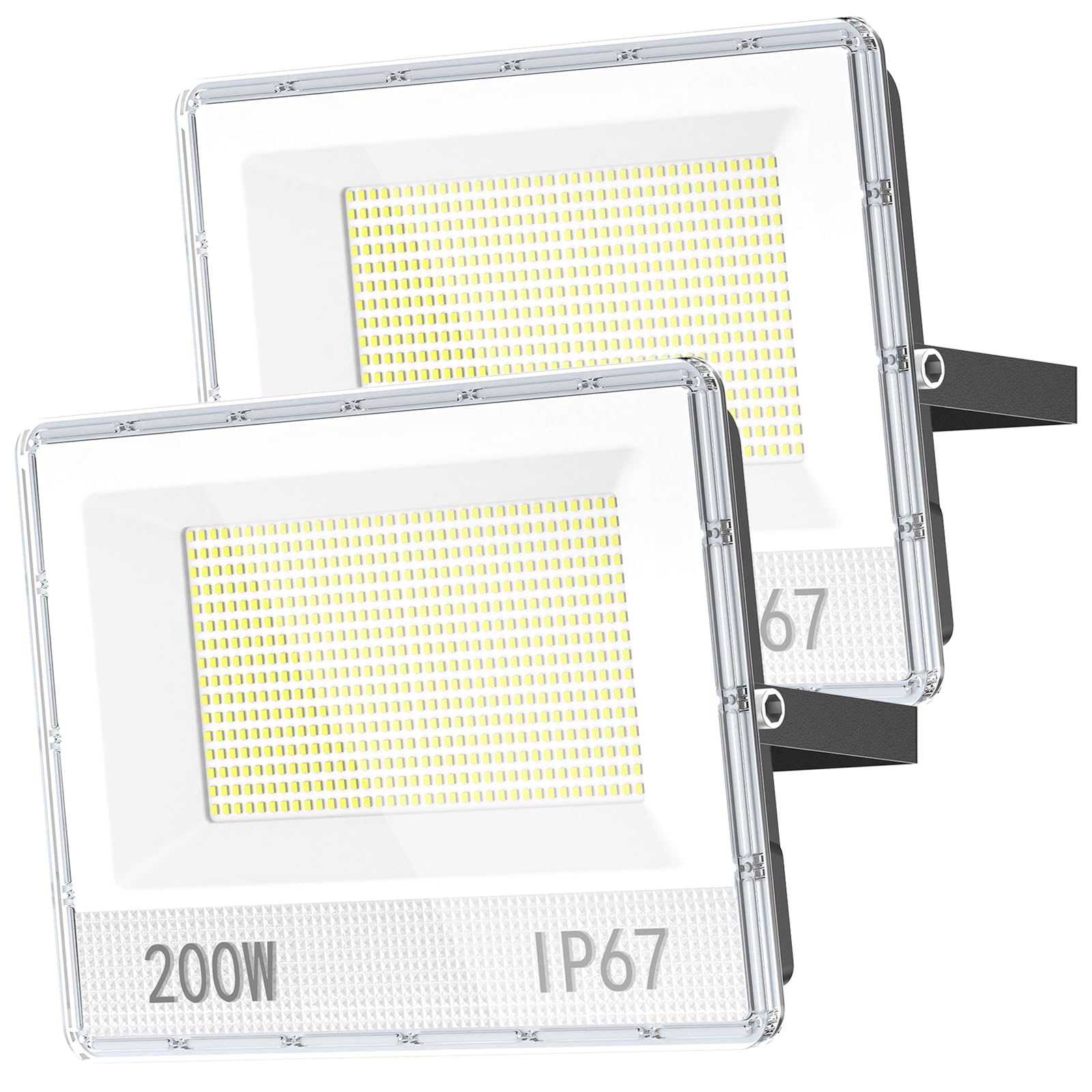 YIQIBRO 200W LED Flood Lights, 2 Pack 20000LM Outdoor Floodlights Mains Powered IP67 Waterproof, 6500K LED Floodlight for Garden/Yard/Stadium