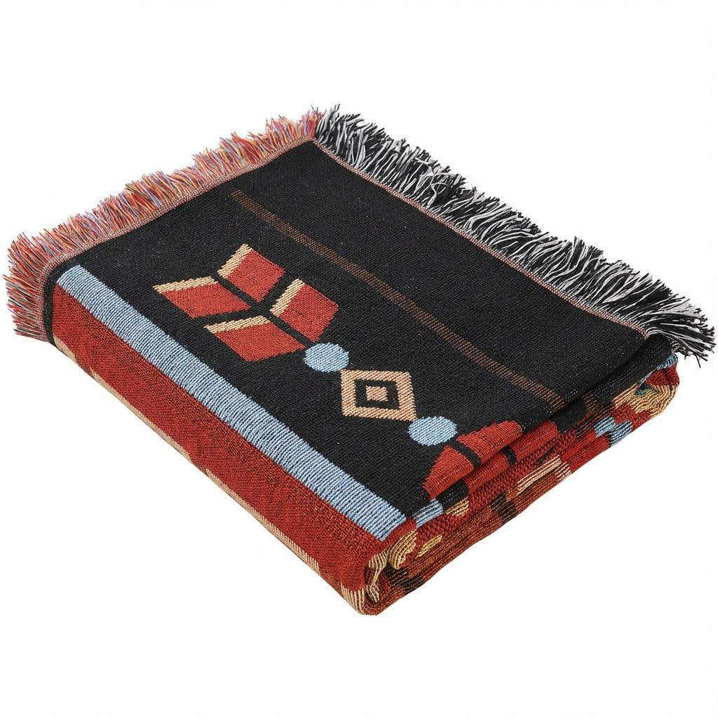 LHGOGO Aztec Sofa Throw Blanket with Tassels, 130x180cm Extra Thick Bohemian Woven Blanket for Single Seaters and Armchairs, Reversible High Density Cotton Blend Throw for Couch Bed